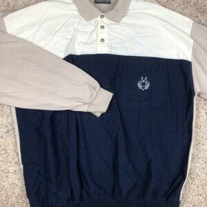 Vintage Members Only Polo Shirt Size XL Beige And Navy Blue Long Sleeve Casual